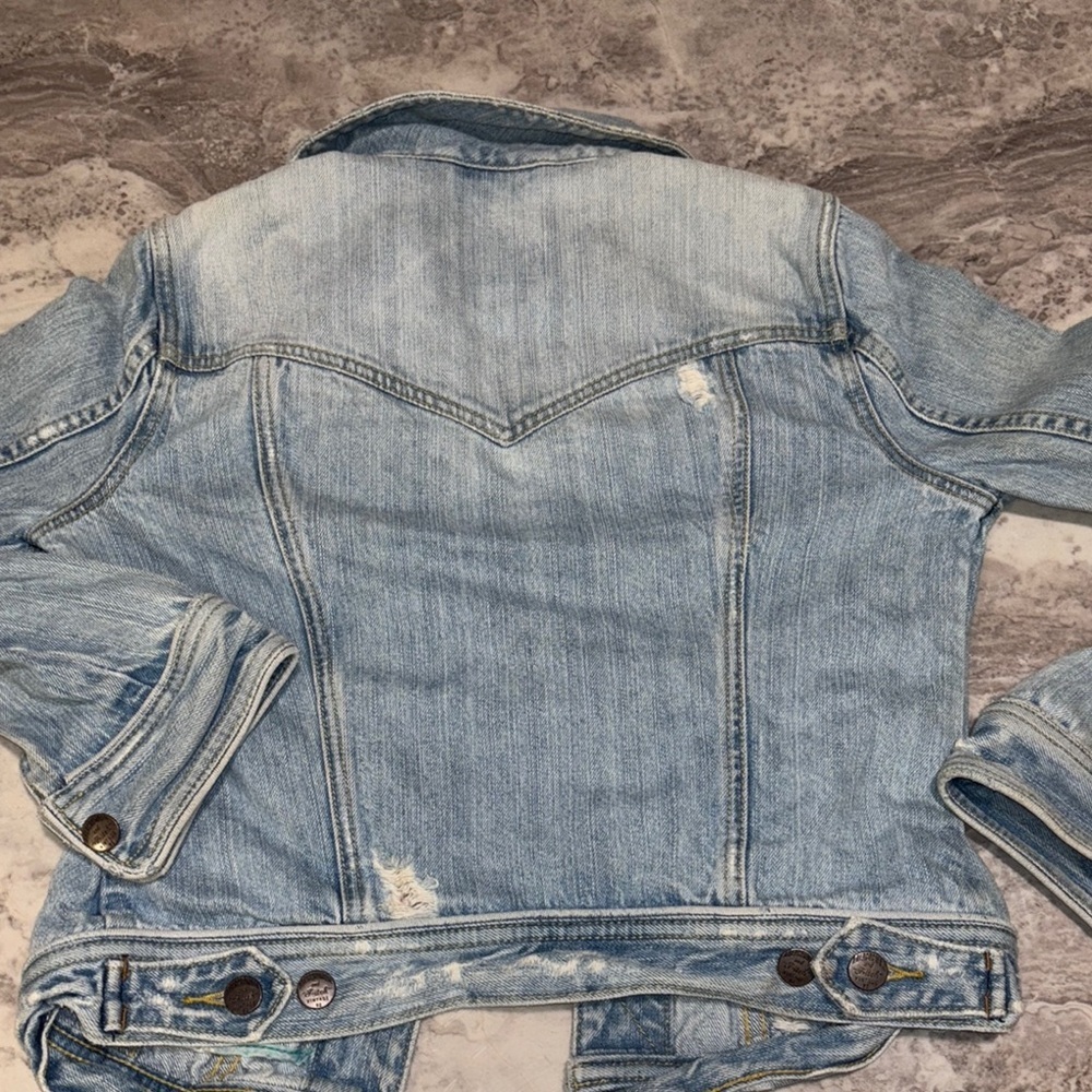 Y2K vintage Abercrombie & Fitch trucker distressed Light Blue Denim Jacket - Picture 14 of 16